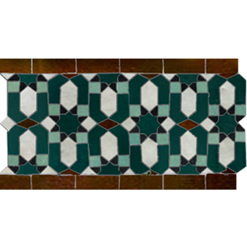 Mosaic House Moroccan tile Dazzle BV 1-19-24-12-6 White Brown Sea Green Light Green Black  zellige, mosaic, zellij, border, glaze, intricate, classic 